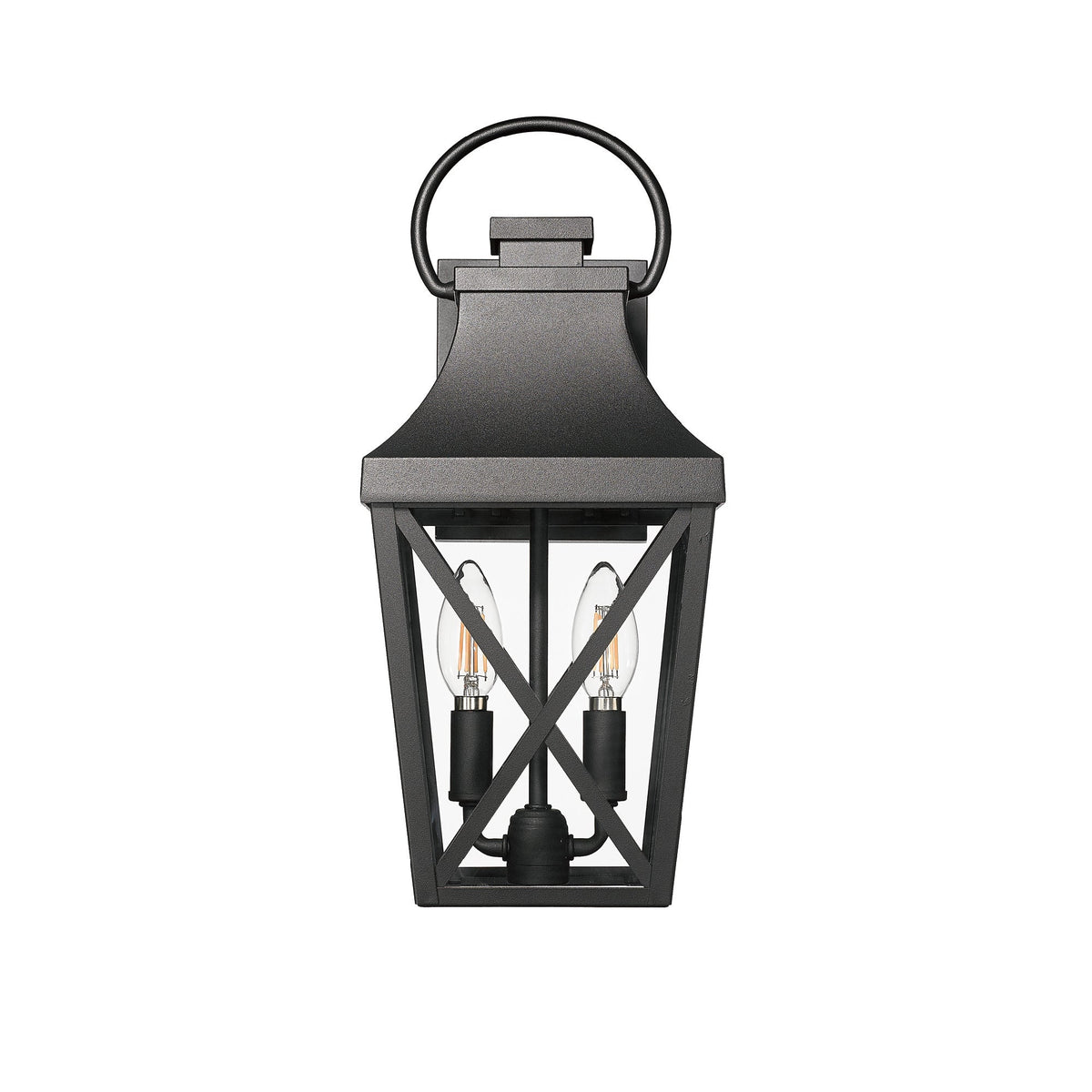 Outdoor Waterproof Wall Light by GigaTech black metal lantern with glass panels and Edison bulbs on Tampa Home & Garden Store
