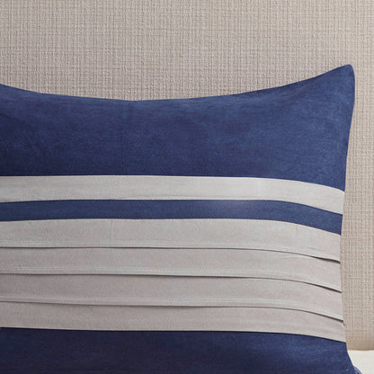 7 PC Pieced Faux Suede Comforter Set navy blue and white striped pillow by HouseOfZazla on Tampa Home & Garden Store