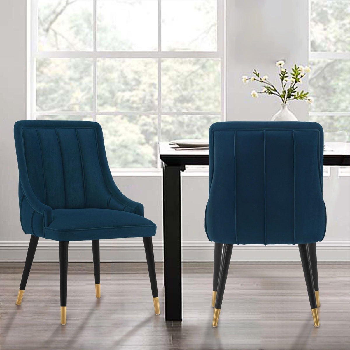 Eda dining chair with stitched blue velvet upholstery, arm chair set of 2 on Tampa Home & Garden Store