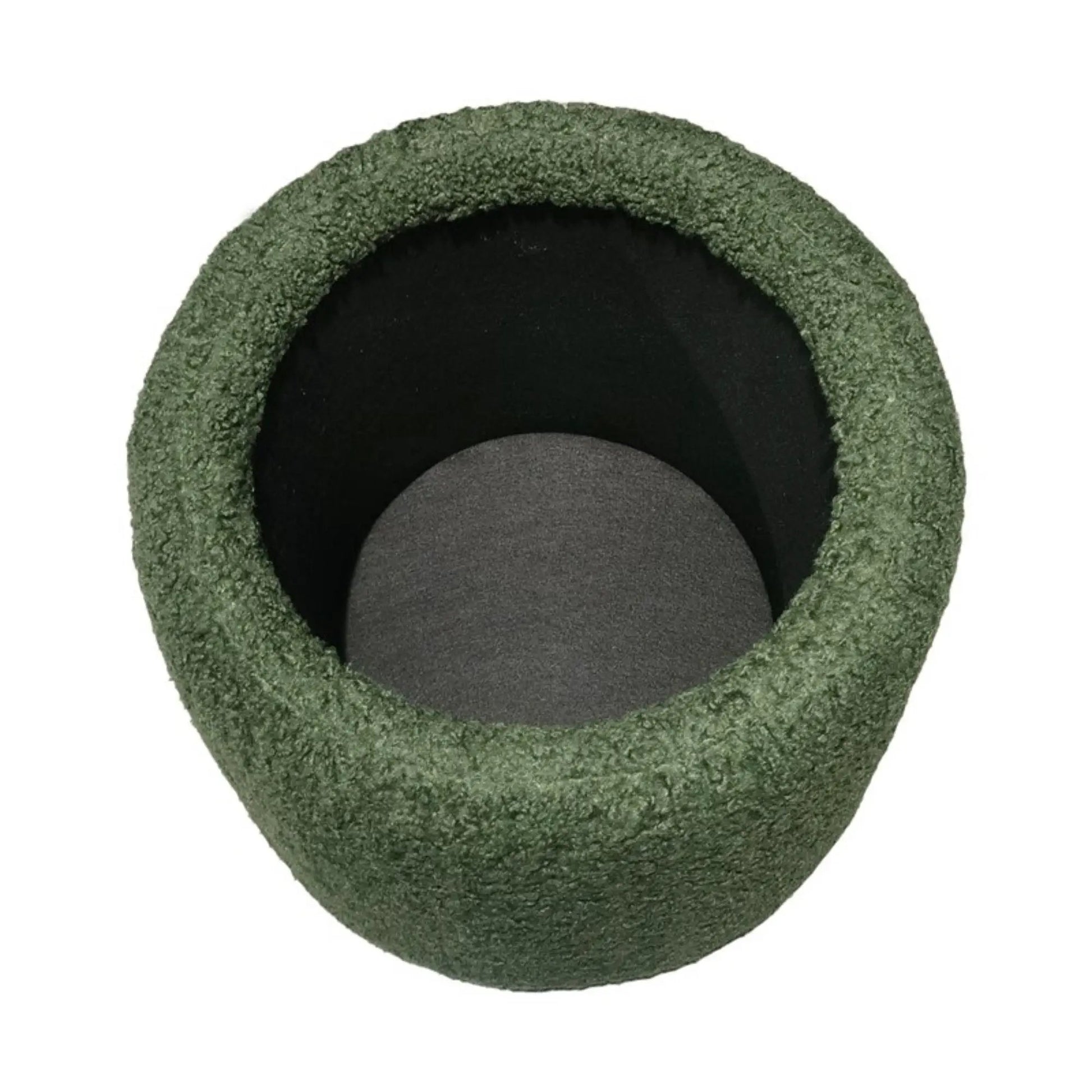 Elegant round storage ottoman upholstered in green textured fabric with black interior on Tampa Home & Garden Store