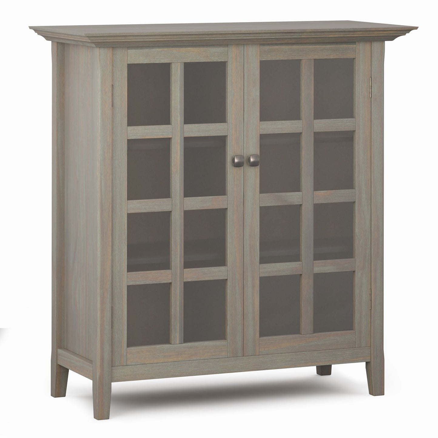 Acadian medium storage cabinet with glass doors in weathered gray wood finish by HouseOfZazla on Tampa Home & Garden Store