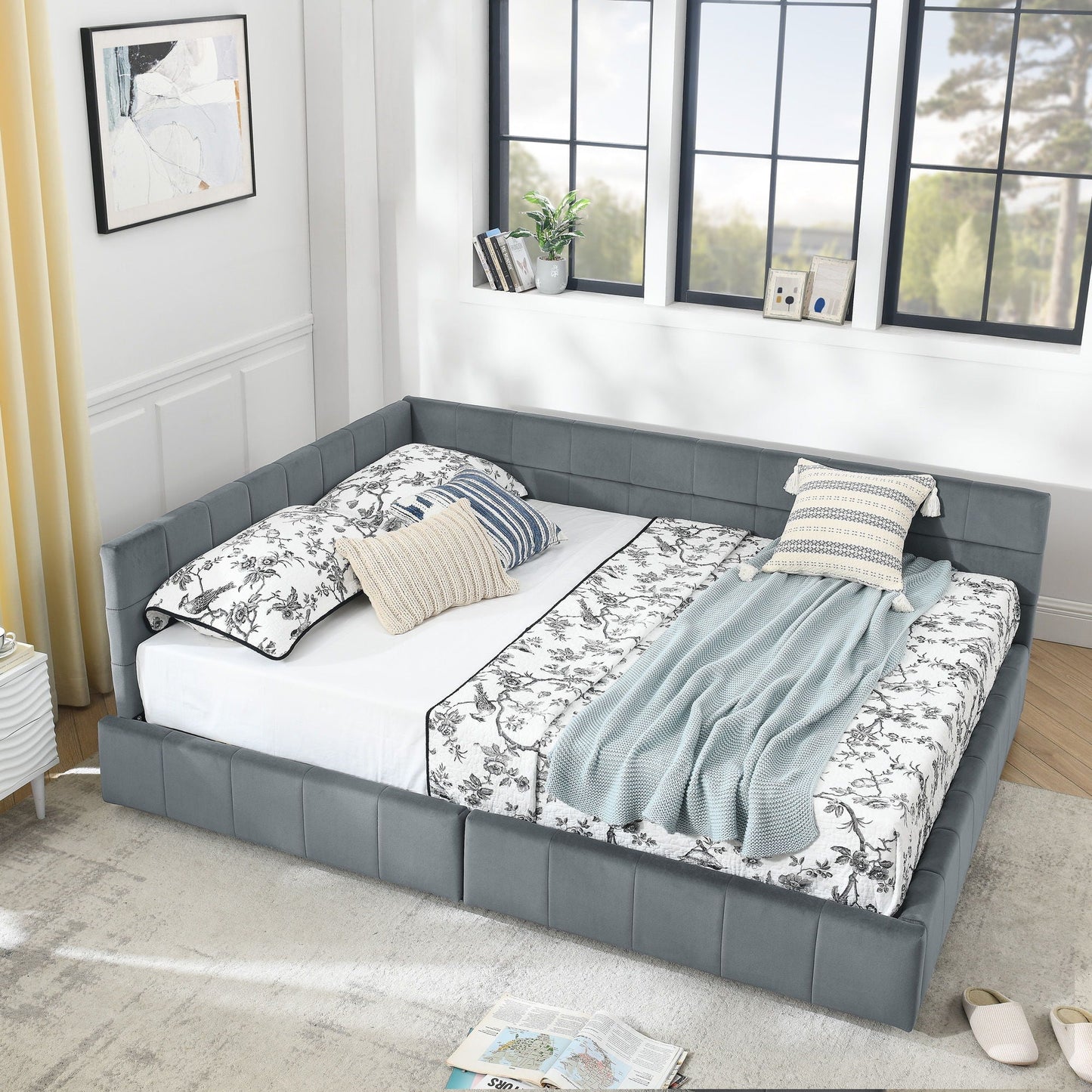 Mid-Century Upholstered Bed Frame and Backrest