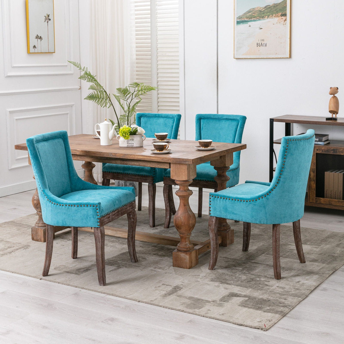 Ultra Side Dining Chair Nail Head turquoise velvet chairs by HouseOfZazla, set of 4 on Tampa Home & Garden Store