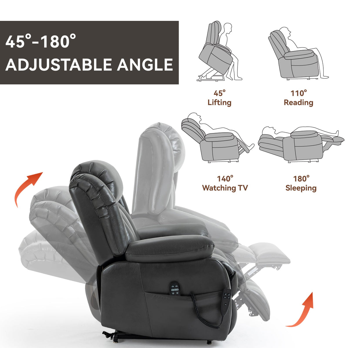 HouseOfZazla dual motor electric recliner in black leather with 45–180° angles on Tampa Home & Garden Store