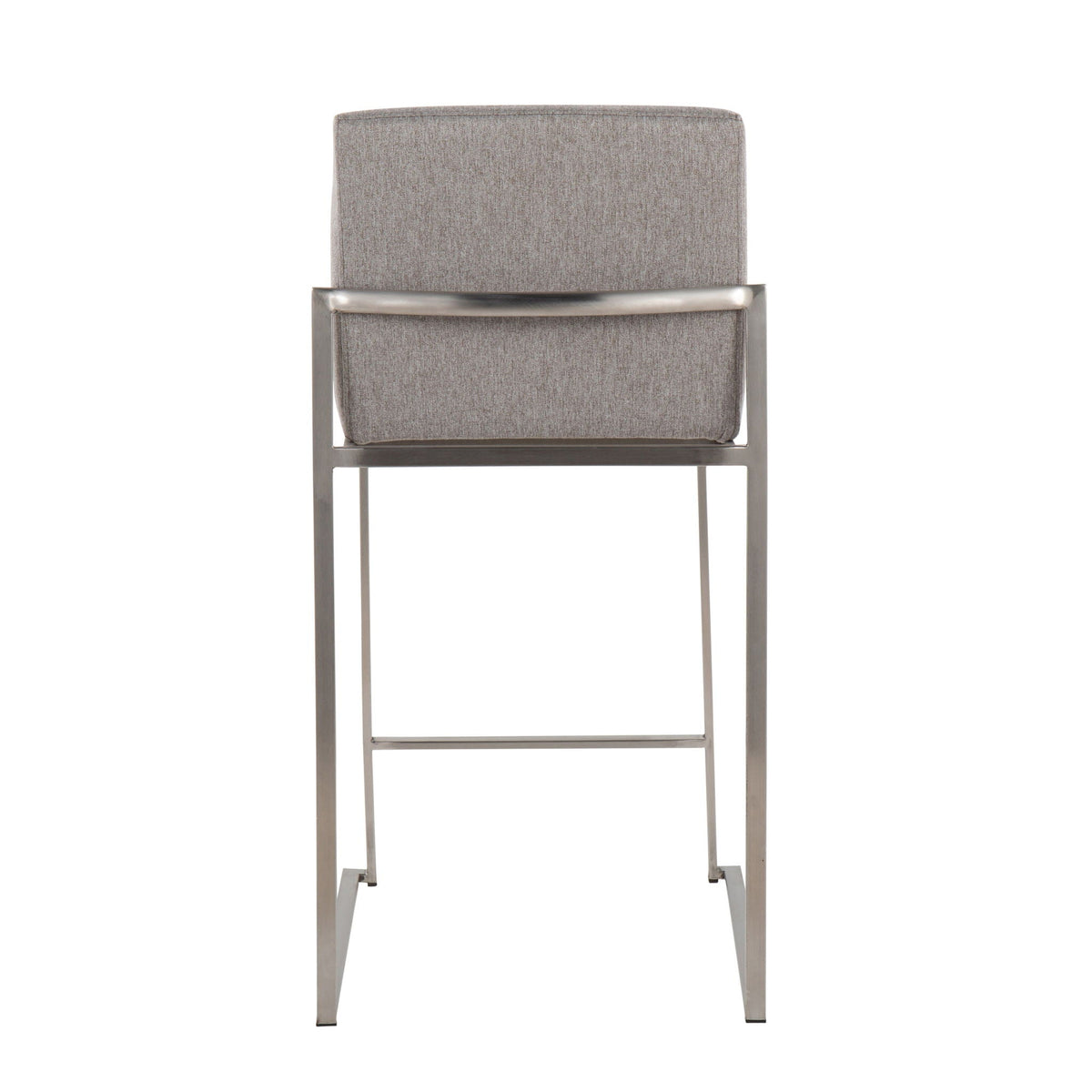 Contemporary counter stool with padded gray fabric back, brushed metal frame HouseOfZazla on Tampa Home & Garden Store