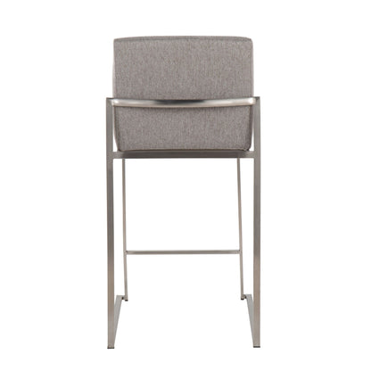Contemporary counter stool with padded gray fabric back, brushed metal frame HouseOfZazla on Tampa Home & Garden Store