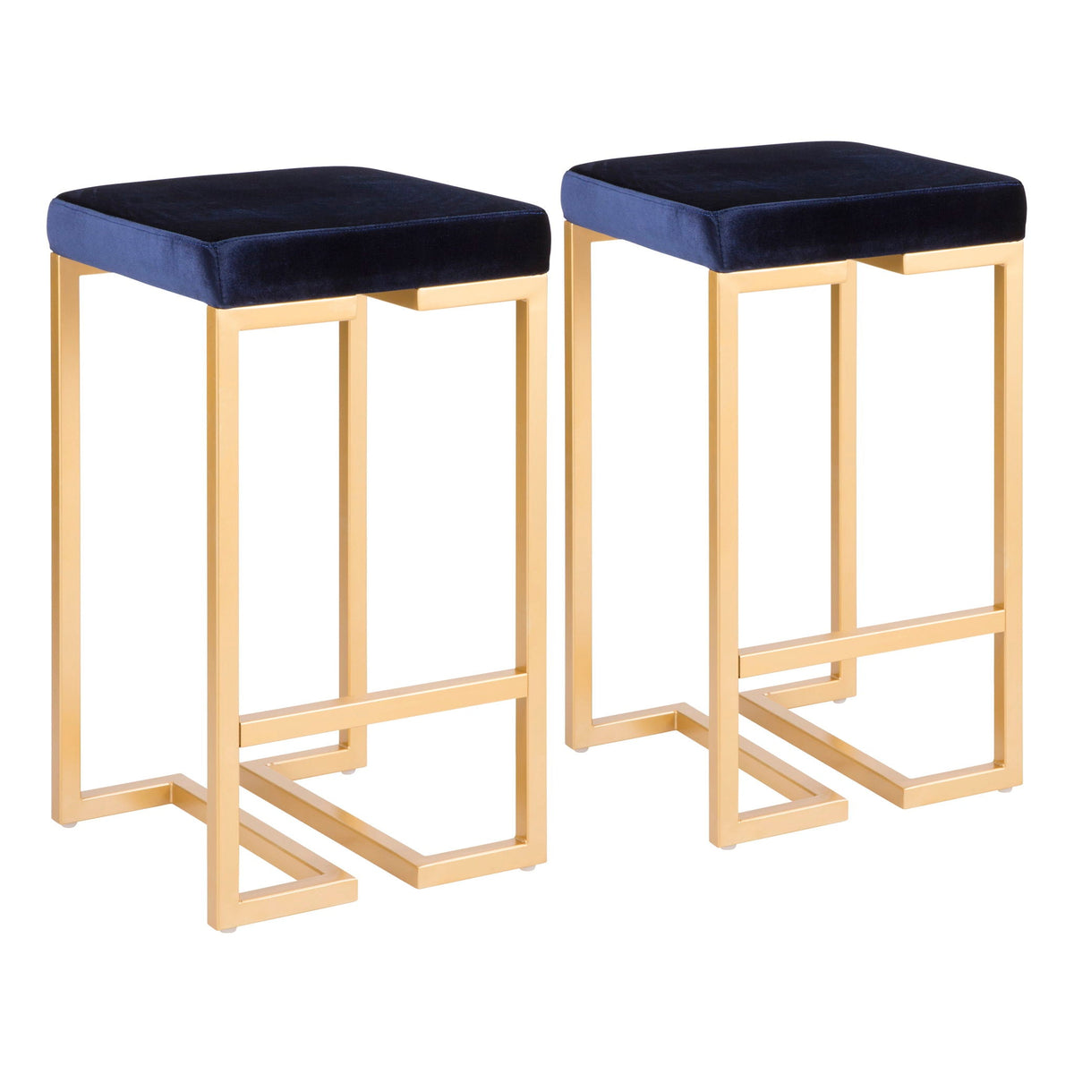 Midas Contemporary Glam counter stools blue velvet padded seats with gold legs HouseOfZazla on Tampa Home & Garden Store