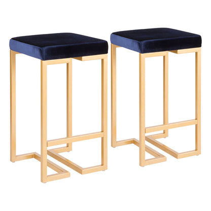 Midas Contemporary Glam counter stools blue velvet padded seats with gold legs HouseOfZazla on Tampa Home & Garden Store