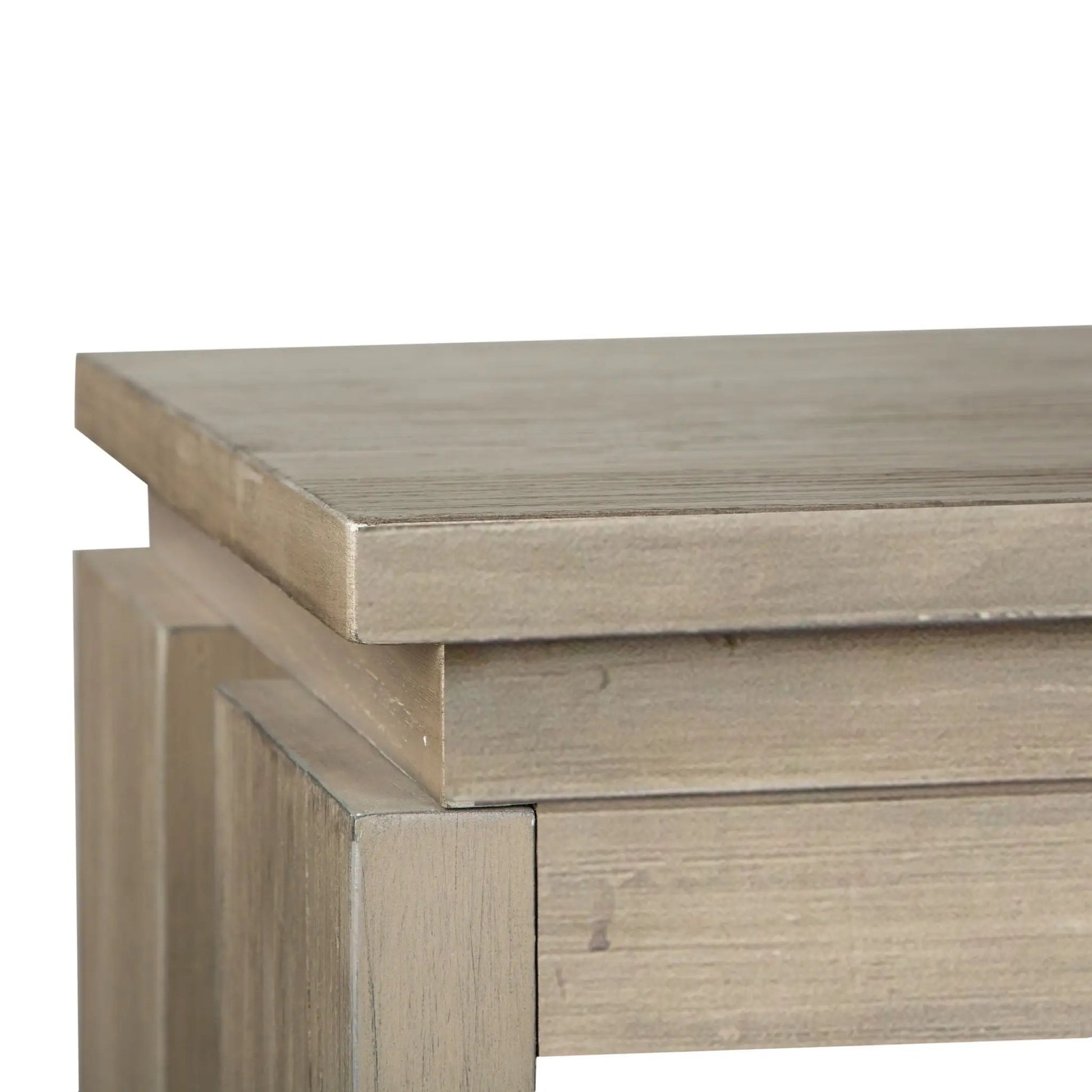 Conrad Rectangular Sofa Table in Stone Harbor Gray wood finish, corner-edge view on Tampa Home & Garden Store