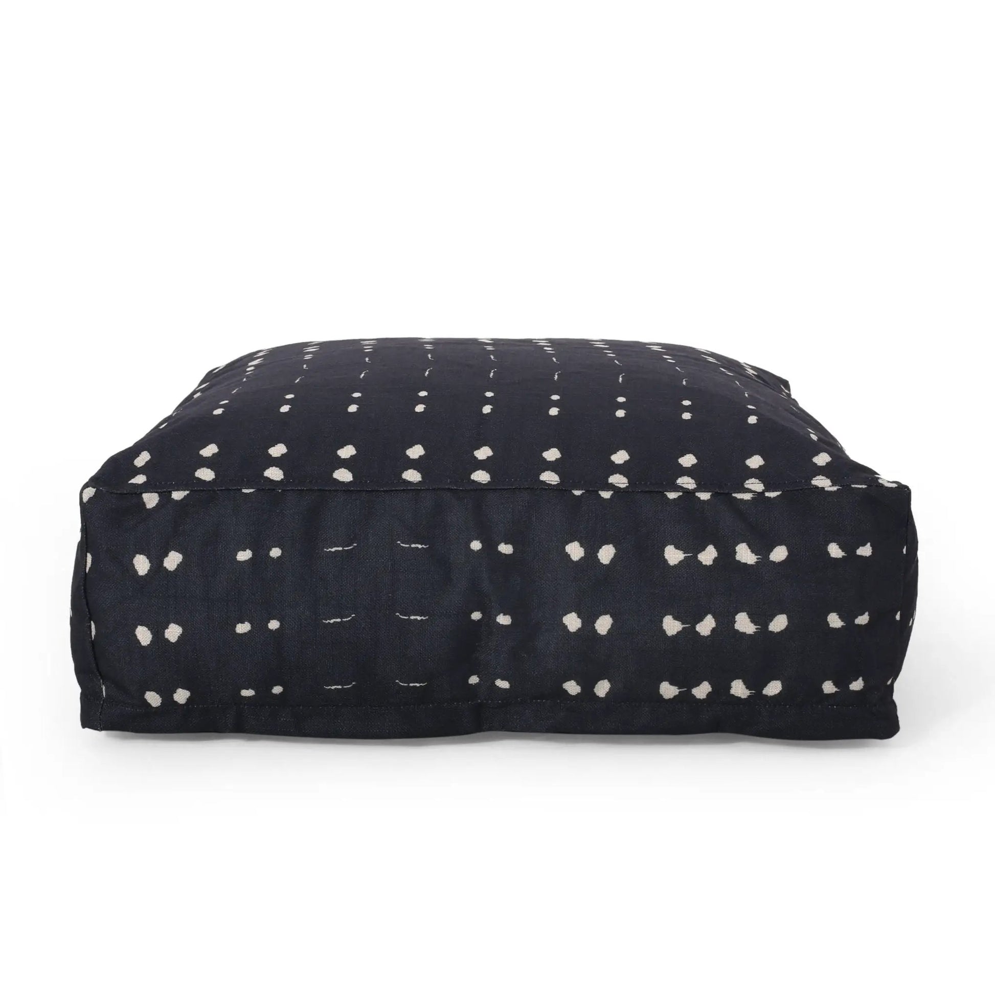 Dalm square pouf ottoman dark blue with white dot pattern polystyrene beads on Tampa Home & Garden Store