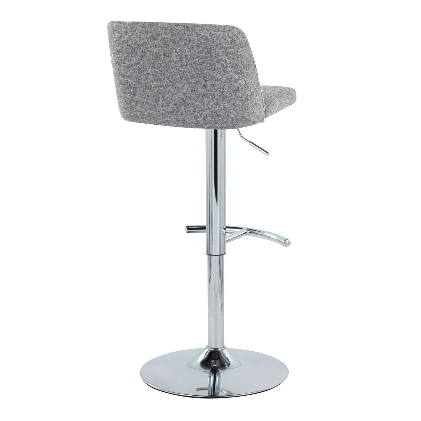 Toriano barstool with swivel, gray fabric upholstery, chrome pedestal base and rounded footrest on Tampa Home & Garden Store