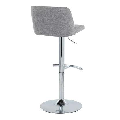 Toriano barstool with swivel, gray fabric upholstery, chrome pedestal base and rounded footrest on Tampa Home & Garden Store