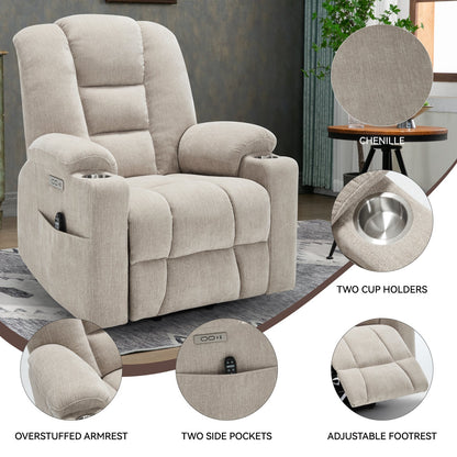 Power Lift Recliner Chair with Massage and Heat in beige chenille by HouseOfZazla on Tampa Home & Garden Store