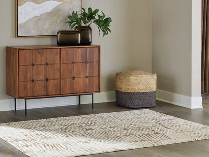 Uduak area rug by Unique Piece Furniture in cream with taupe striped pattern on Tampa Home & Garden Store