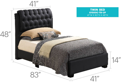 Twin tufted upholstered bed by HouseOfZazla, black fabric headboard, 41W x 83D x 48H on Tampa Home & Garden Store