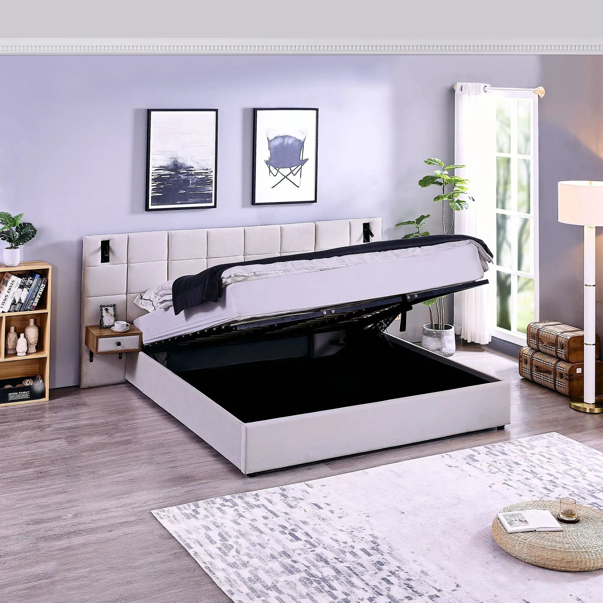 Hydraulic platform storage bed in light gray by Unique Piece Furniture on Tampa Home & Garden Store