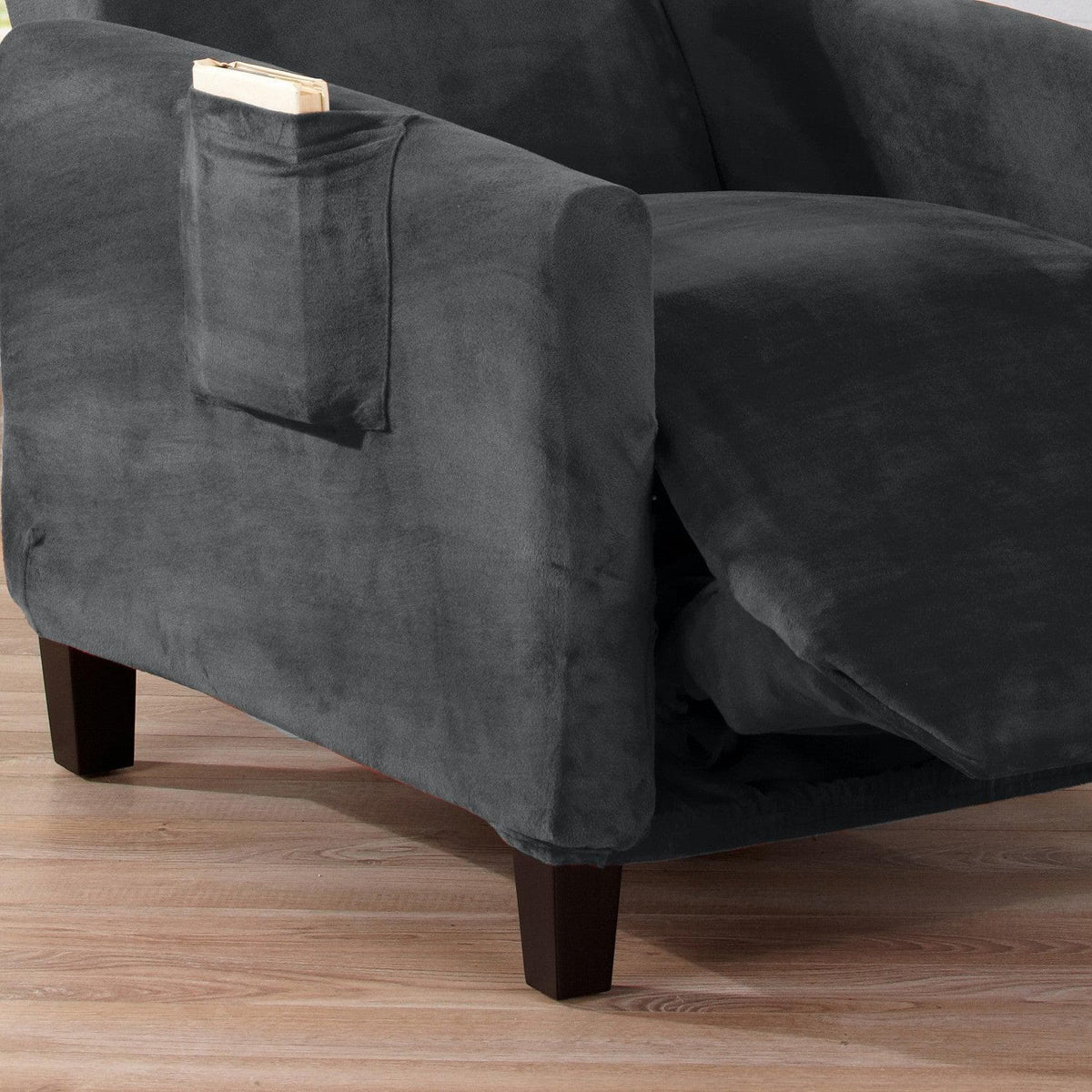 Velvet Stretch Slipcover Gale Collection by Great Bay Home in dark gray for sofa on Tampa Home & Garden Store