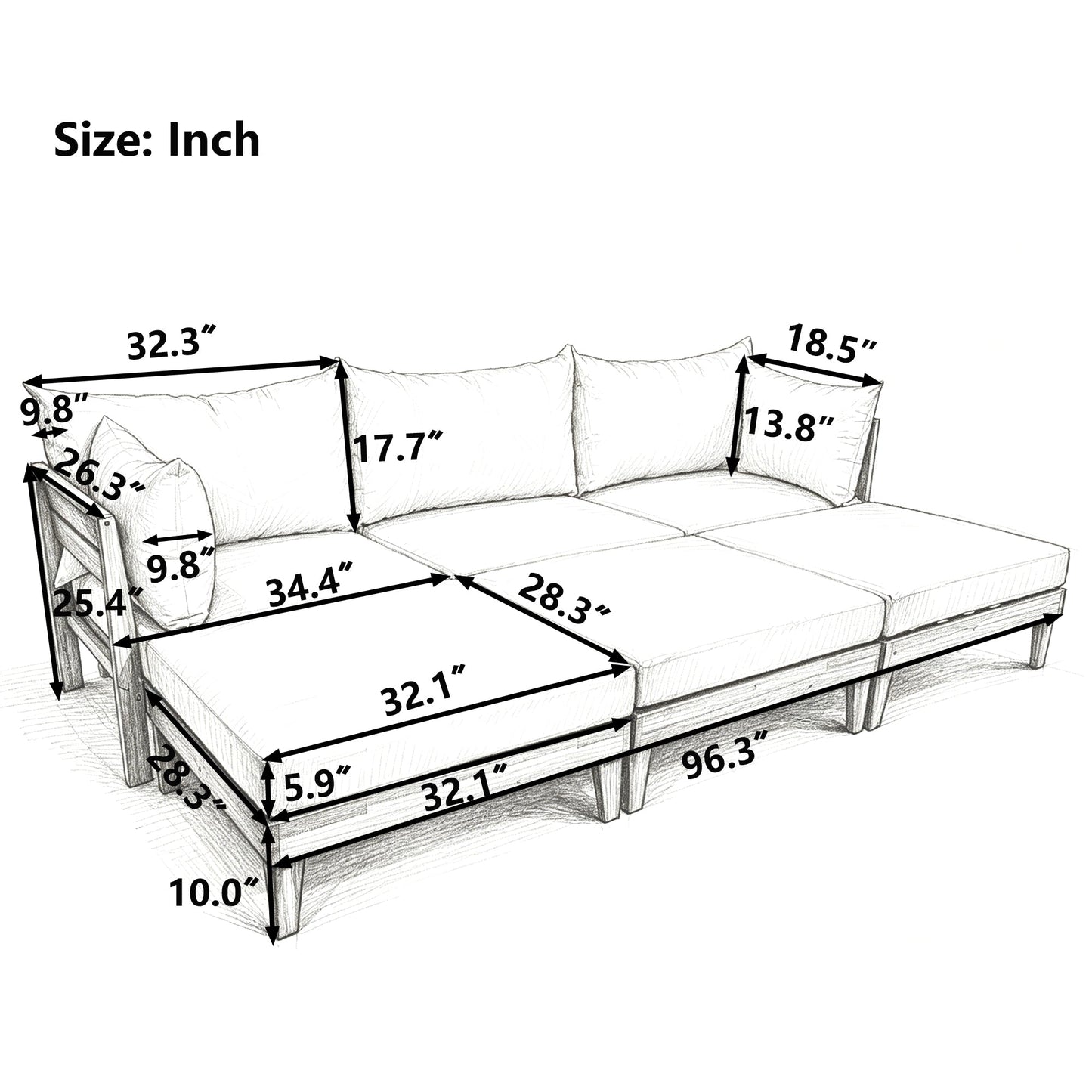 Topmax 6 Piece Acacia Wood Patio Sofa Set