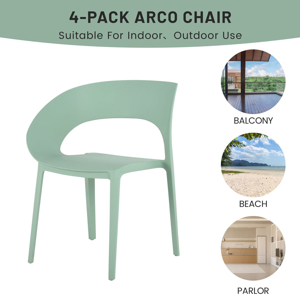 4-Pack Arco Chair mint green plastic outdoor seating by HouseOfZazla on Tampa Home & Garden Store