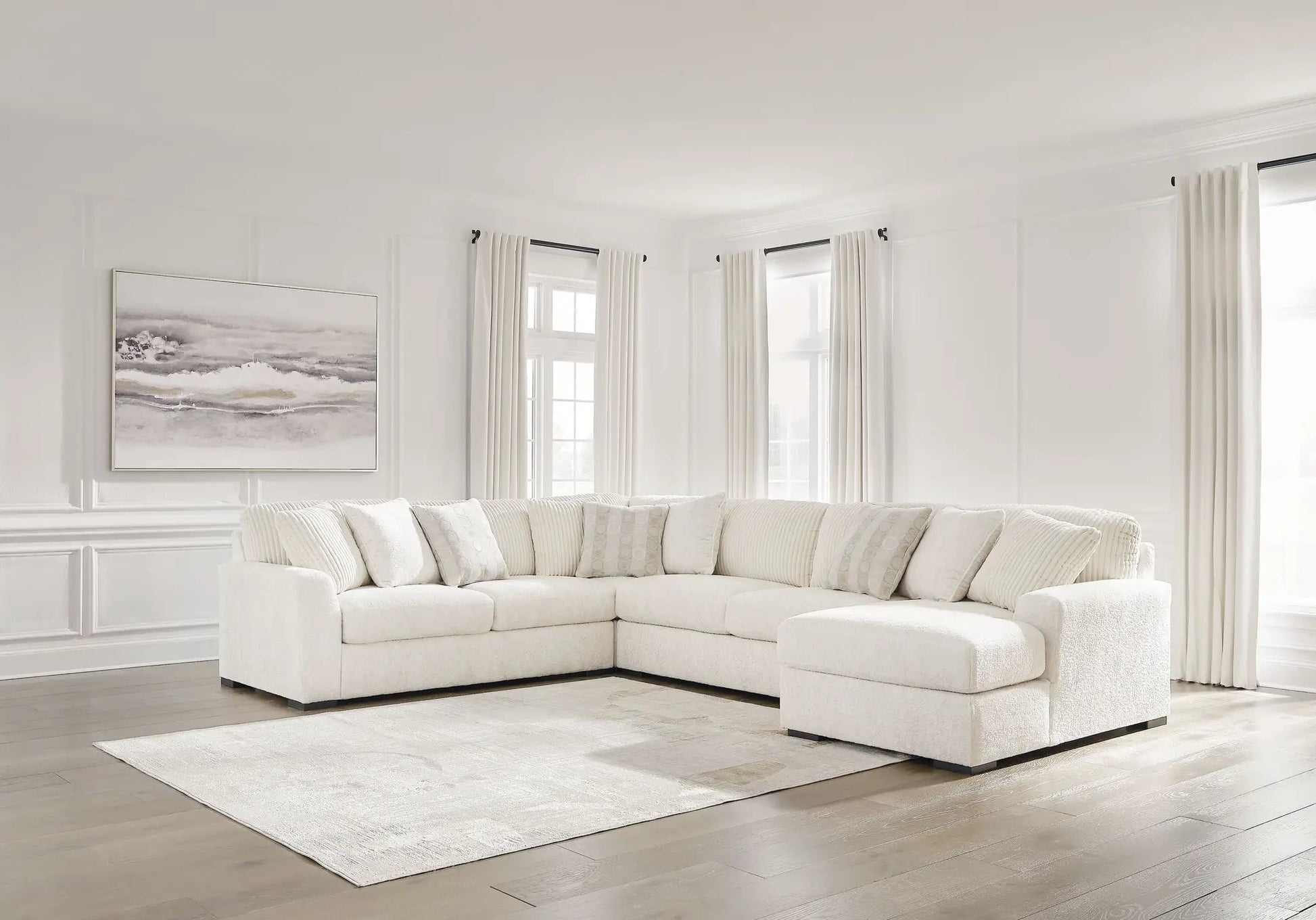 Chessington sectional by Unique Piece Furniture in off-white fabric, roomy L-shaped sofa on Tampa Home & Garden Store