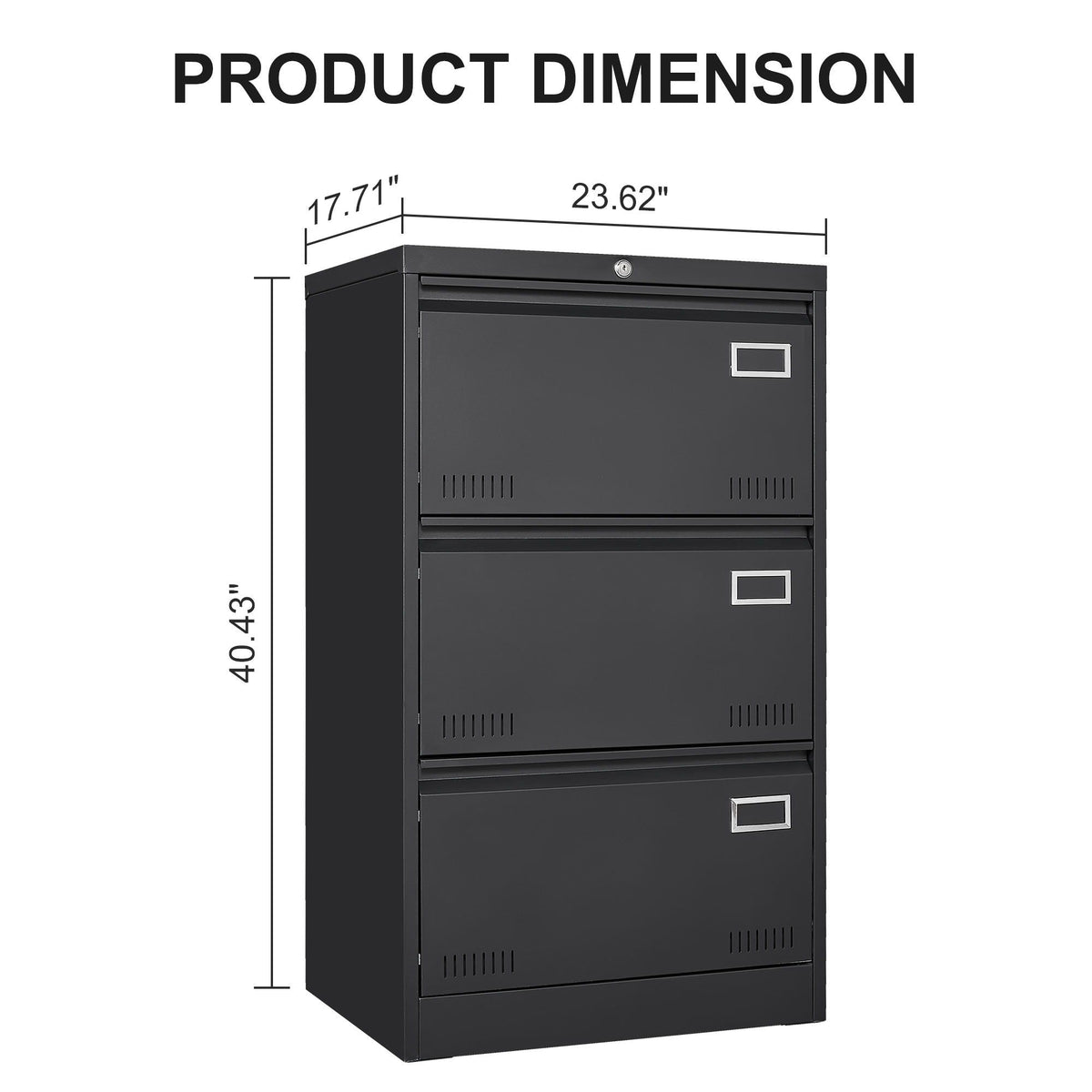 Locking metal filing cabinet 3-drawer in black, metal construction for office use on Tampa Home & Garden Store