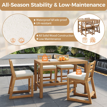 Patio Bar Set With Ergonomic Chairs natural wood 5-piece outdoor dining set with cushions on Tampa Home & Garden Store