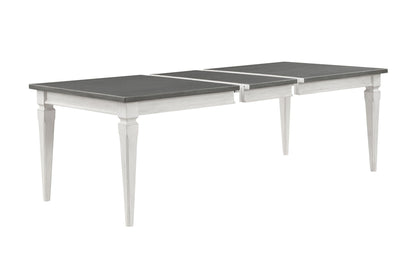 Katia dining table with leaf, gray top and white turned legs, three-panel modular set on Tampa Home & Garden Store