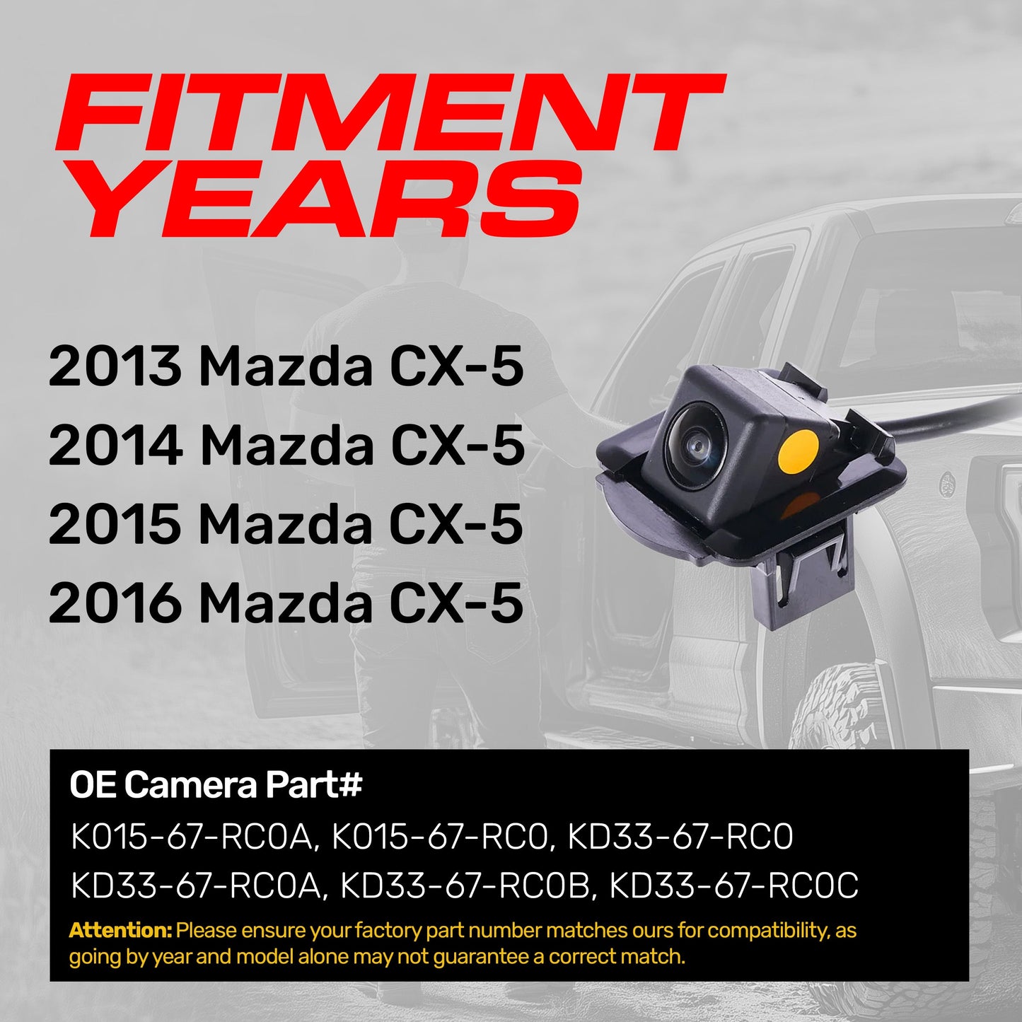 Mazda CX-5 OEM backup camera by Master Tailgaters; fitment years 2013–2016 with visible unit on Tampa Home & Garden Store