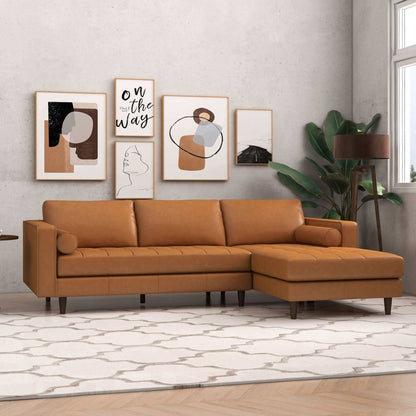 Anthony Corner Sectional Sofa caramel leather by HouseOfZazla, L-shaped with tufted cushions on Tampa Home & Garden Store