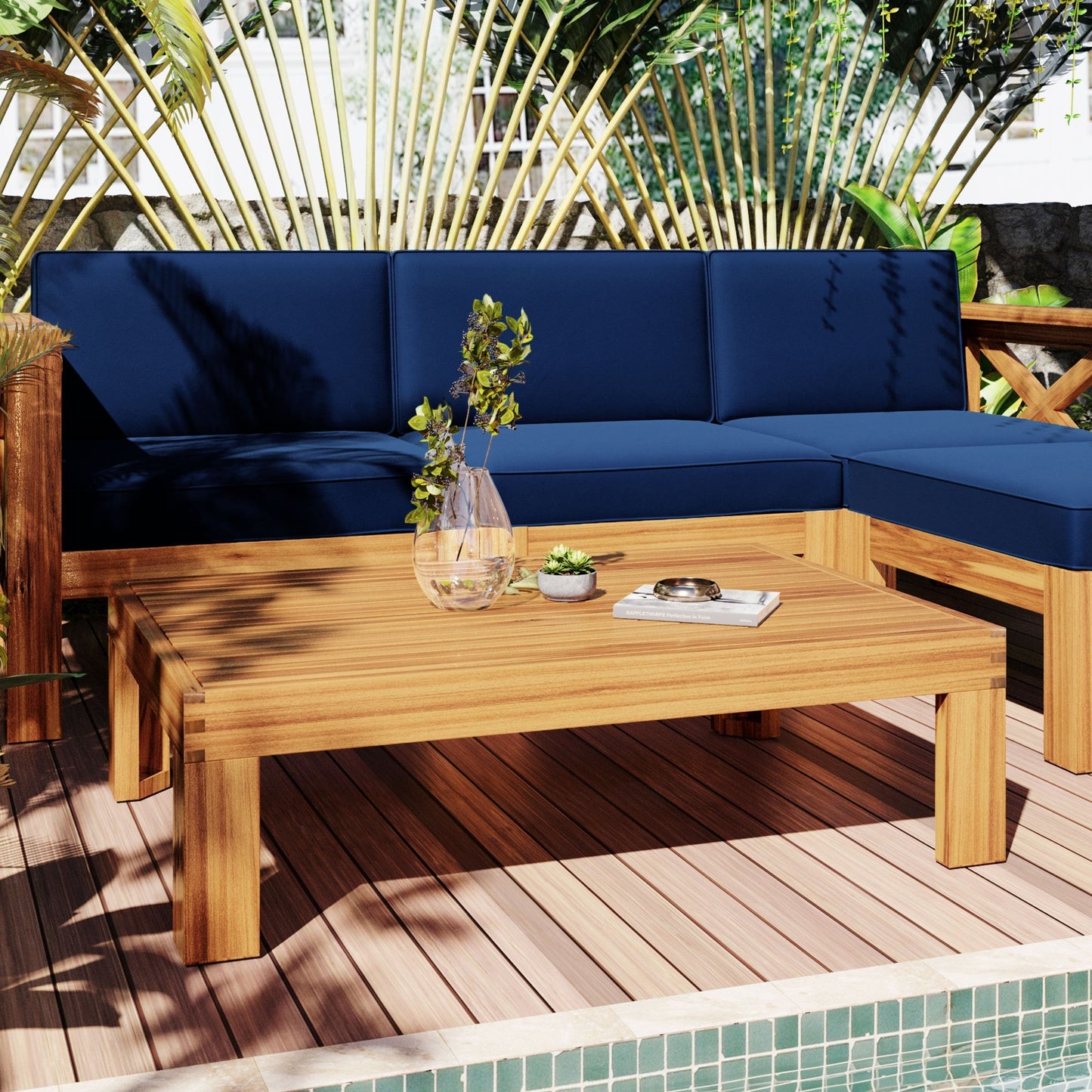 Topmax Outdoor Wood Sectional Sofa and Cushions