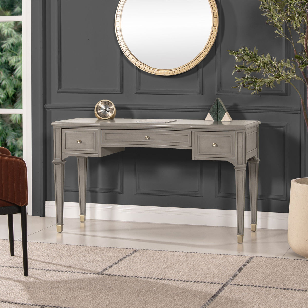 Dauphin 3-Drawer Executive Desk gray finish with soft-close drawers by HouseOfZazla on Tampa Home & Garden Store