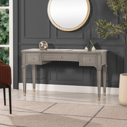 Dauphin 3-Drawer Executive Desk gray finish with soft-close drawers by HouseOfZazla on Tampa Home & Garden Store