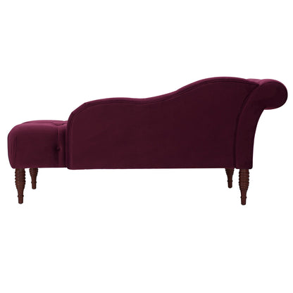 Tufted roll-arm chaise lounge in deep burgundy velvet with premium foam and turned wooden legs by HouseOfZazla on Tampa Home & Garden Store