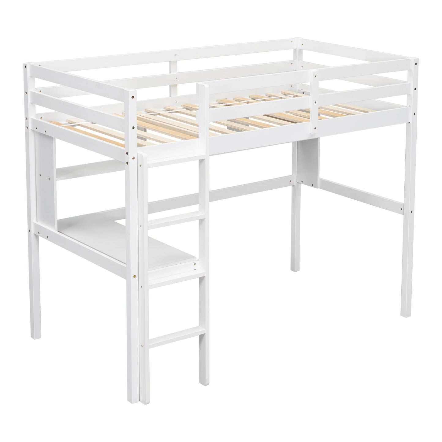 Twin Loft Bed with built-in desk and bookcase of three compartments, Guardrails and Ladder,White - Tampa Home & Garden Store