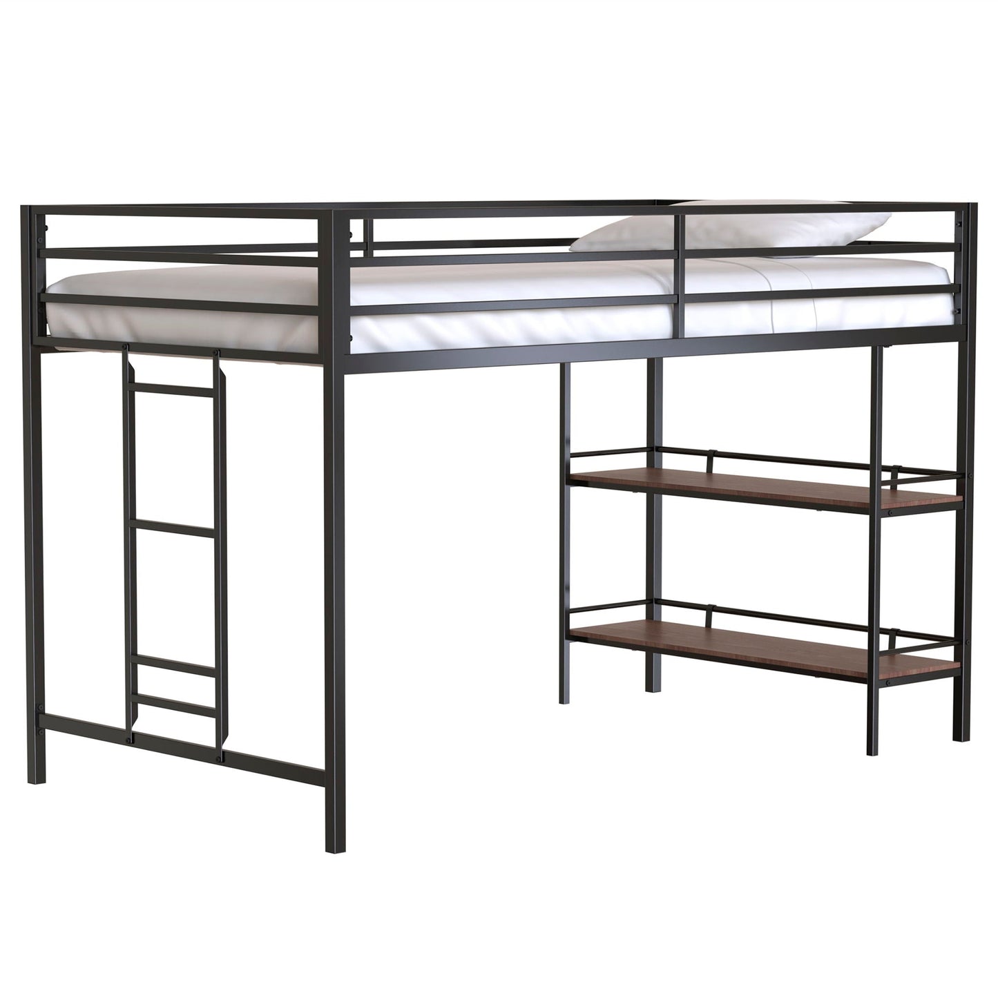 Adam Twin Loft Bunk Bed black metal frame with cinnamon wood shelf by HouseOfZazla on Tampa Home & Garden Store
