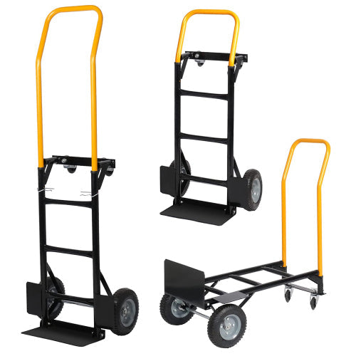 Heavy Duty Hand Truck Dolly Cart HouseOfZazla black with yellow handle 3 configurations 2in1 cart on Tampa Home & Garden Store