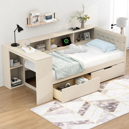 Upholstered Headboard Platform Bed with Storage