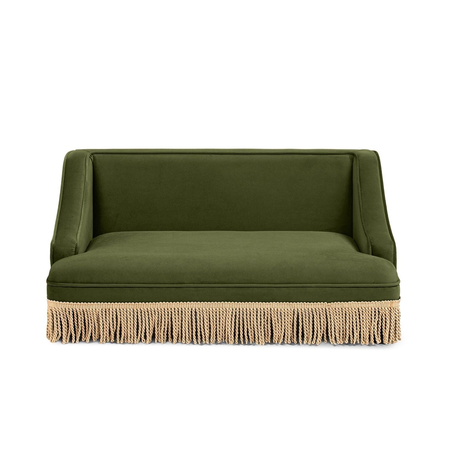 Duchess Pet Bed Sofa olive green velvet with beige tassel fringe by HouseOfZazla on Tampa Home & Garden Store