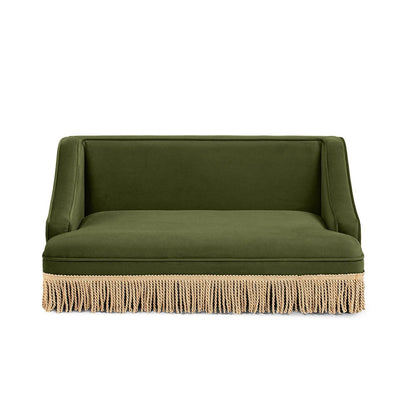 Duchess Pet Bed Sofa olive green velvet with beige tassel fringe by HouseOfZazla on Tampa Home & Garden Store