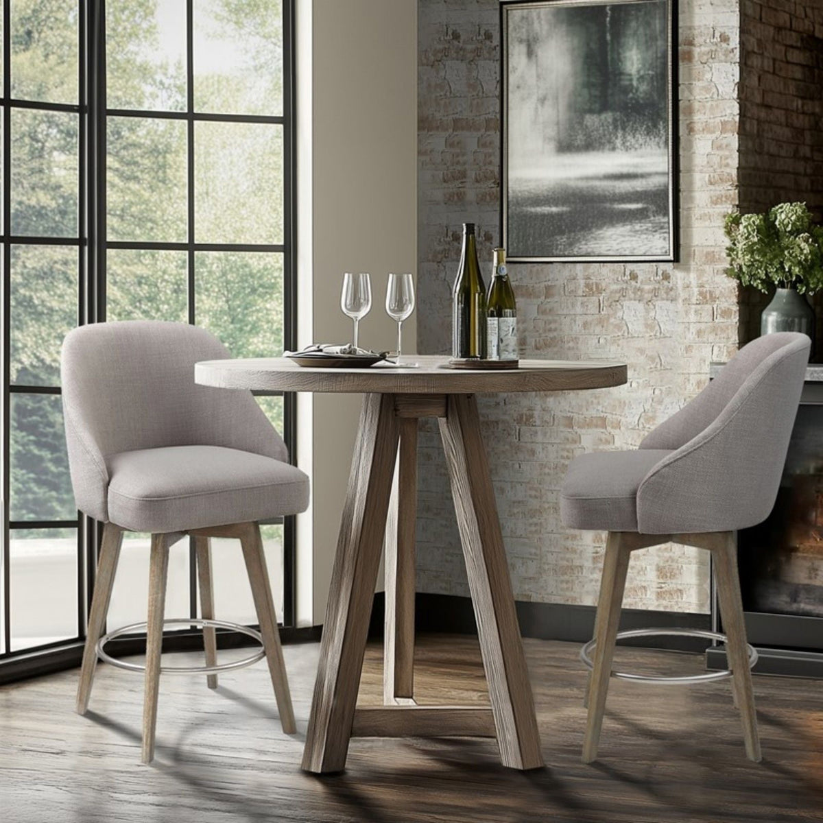 Counter Stool with Swivel Seat and Solid Wood Legs in beige-gray, 24-27 in height, set of 2 on Tampa Home & Garden Store