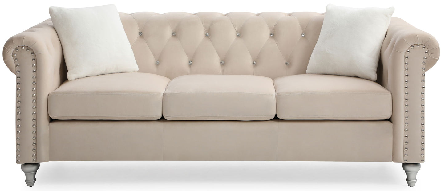 the Raisa Tufted Sofa and Nailhead Accents