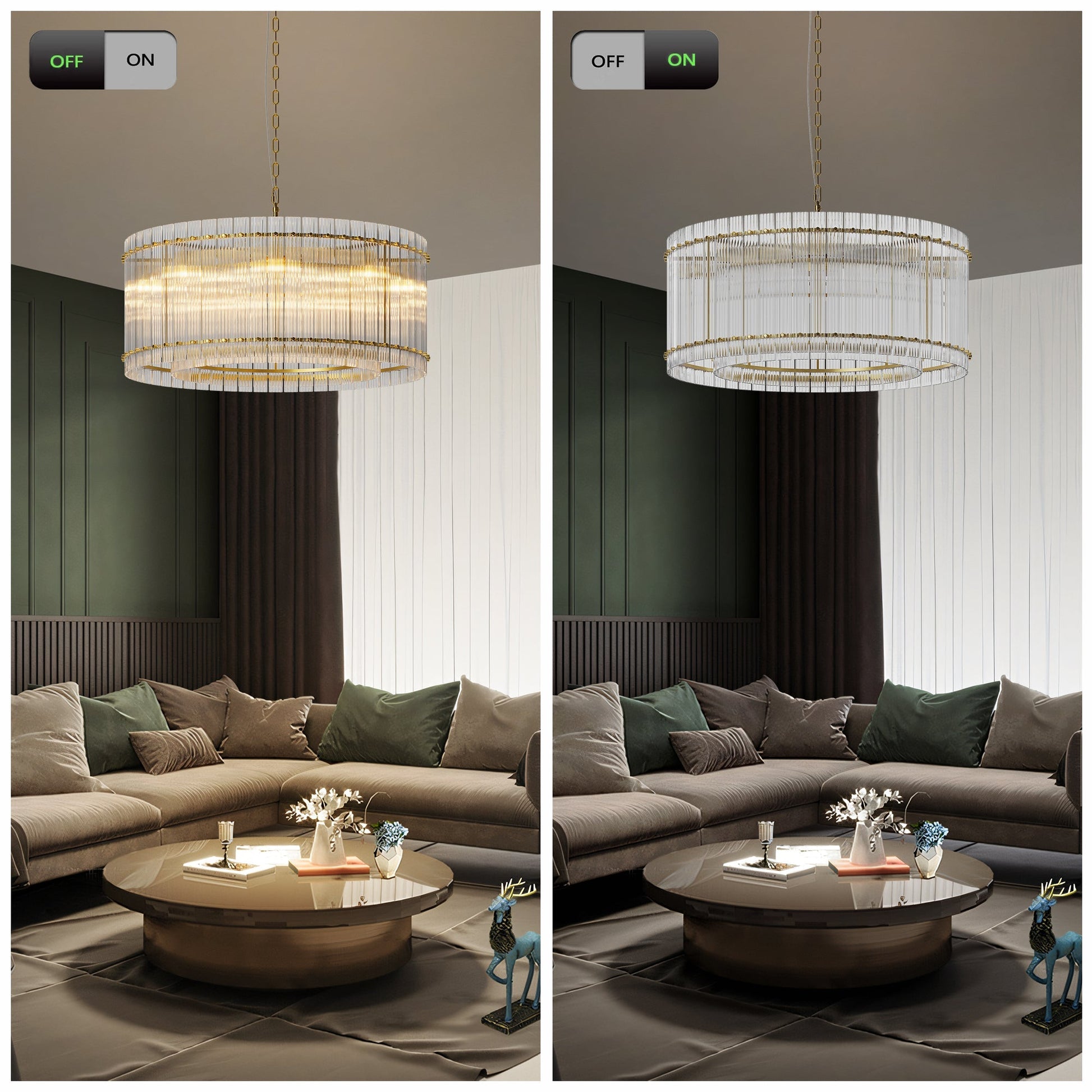 37in Gold Round 8-Light Crystal Chandelier HouseOfZazla; two views on Tampa Home & Garden Store