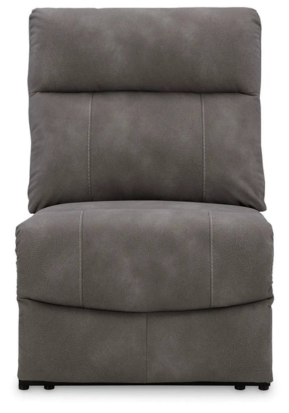 Next-Gen Durapella reclining sectional by Unique Piece Furniture in charcoal gray faux leather on Tampa Home & Garden Store