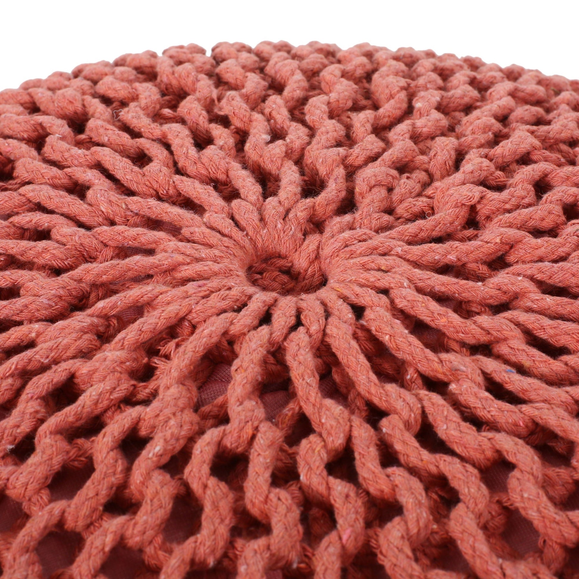 Bordeaux knitted cotton round pouf ottoman accent cushion on Tampa Home & Garden Store