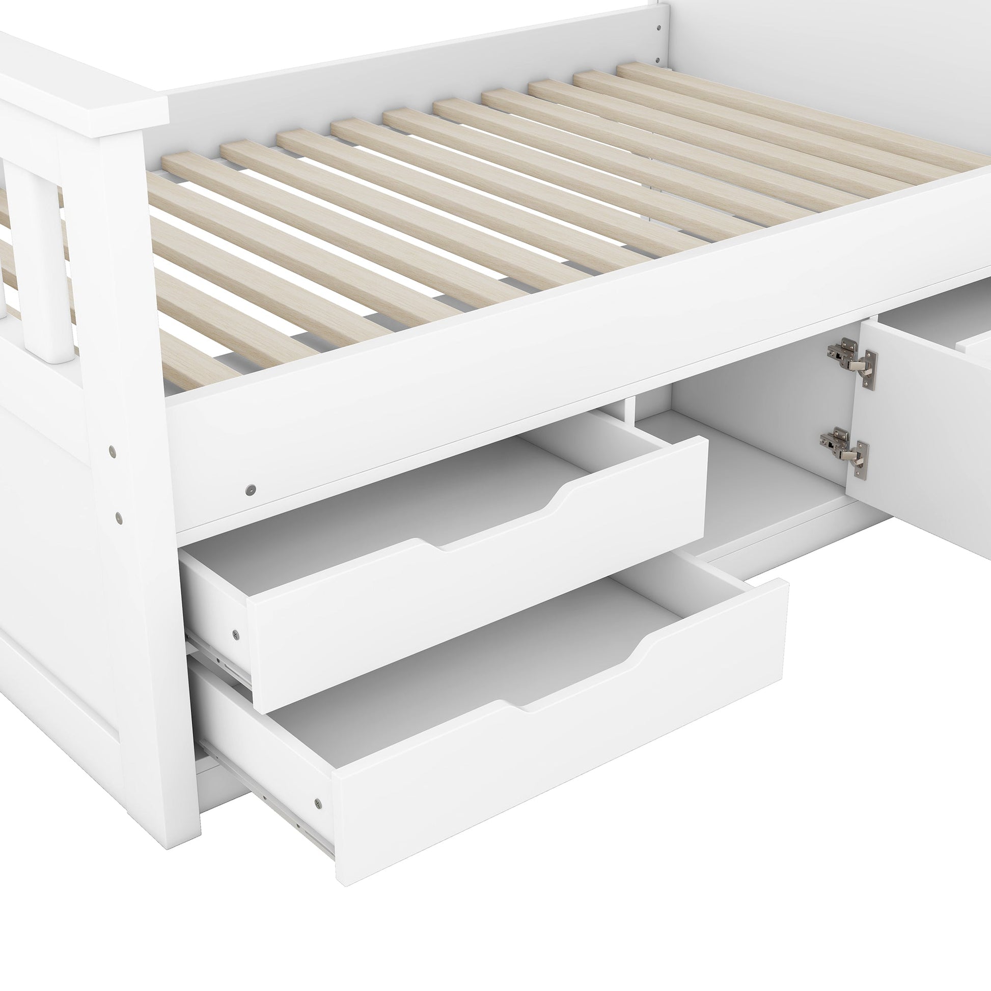 Twin Size Captain Platform Bed Frame with Storage Bookcases and Shelves,Four Drawers,White - Tampa Home & Garden Store