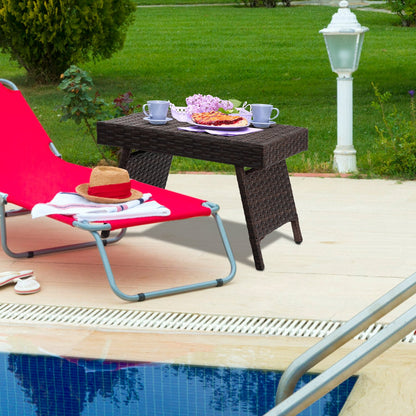 Mesa auxiliar plegable de ratán PE para patio/jardín - Marrón