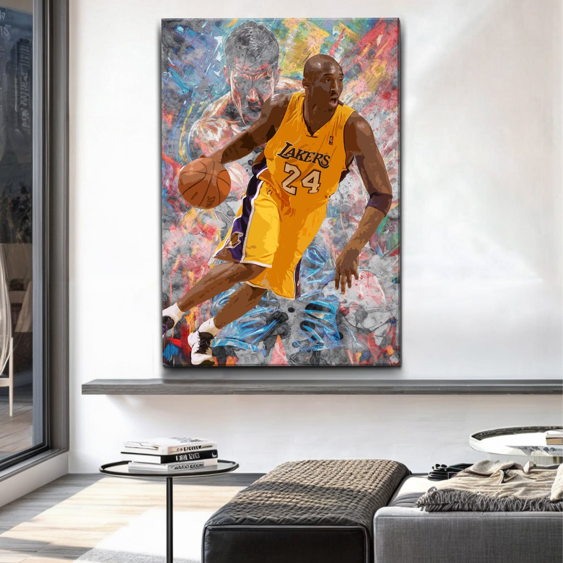 Court Legend - Sport Wall Art canvas by Tailored Canvases featuring a Lakers player in a yellow jersey on Tampa Home & Garden Store