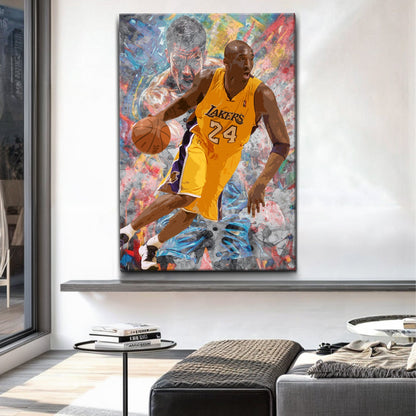 Court Legend - Sport Wall Art canvas by Tailored Canvases featuring a Lakers player in a yellow jersey on Tampa Home & Garden Store