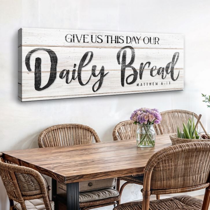 Give Us This Day Our Daily Bread Faith Sign II canvas with rustic distressed whitewash panel on Tampa Home & Garden Store