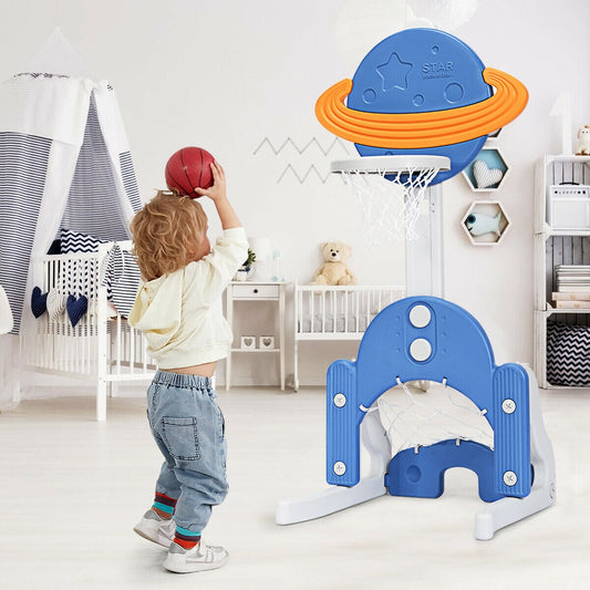 3 in 1 Height Adjustable Kids Basketball Hoop Set with Balls-Blue - Tampa Home & Garden Store